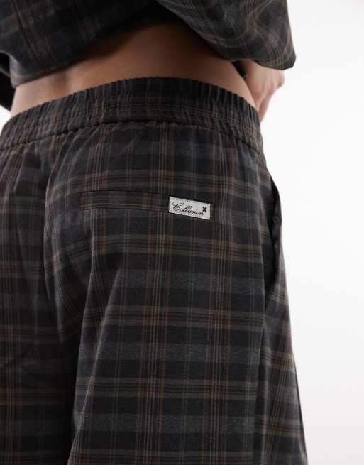 COLLUSION pull on trouser in brown check, 4 of 5
