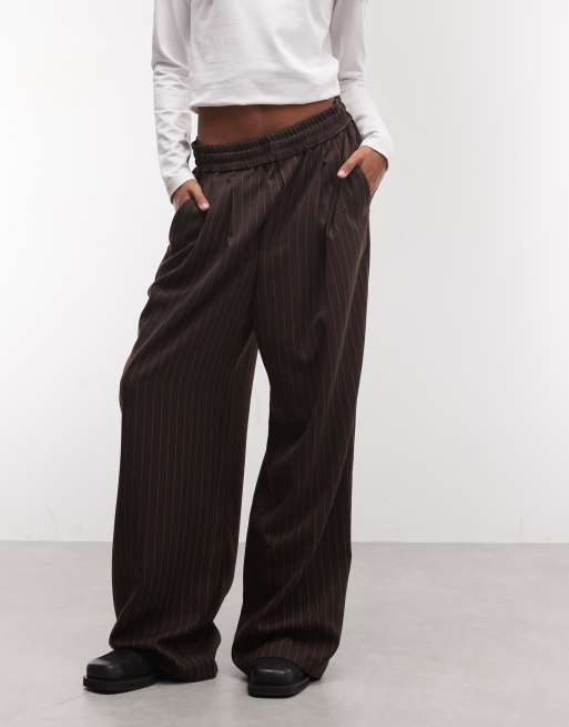 COLLUSION pull on trouser in chocolate stripe, 2 of 5