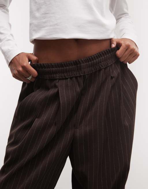 COLLUSION pull on trouser in chocolate stripe, 3 of 5