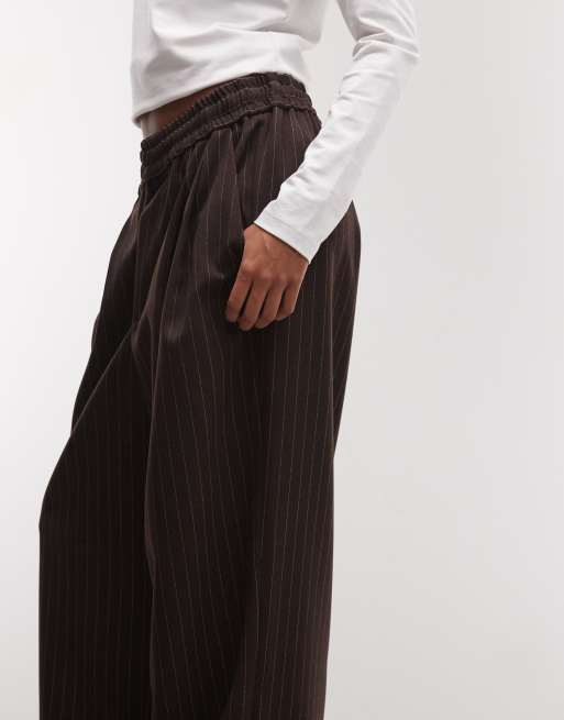 COLLUSION pull on trouser in chocolate stripe, 5 of 5