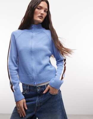 COLLUSION - Pullover in Blau mit Reißverschluss, Stehkragen und Streifen