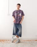 [Collusion] COLLUSION purple camo skater boxy fit t-shirt with print-Multi L MULTI