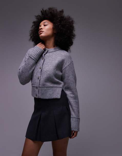 COLLUSION fluffy knit crew neck cardi in grey