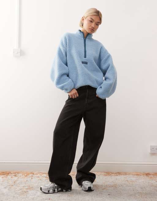 COLLUSION quarter zip borg fleece in blue