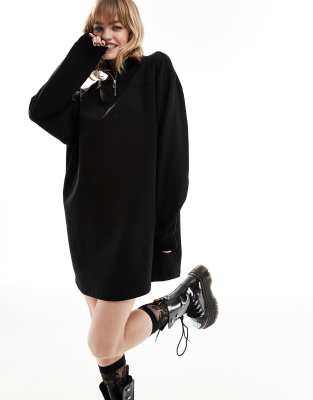 COLLUSION quarter zip sweat dress in black