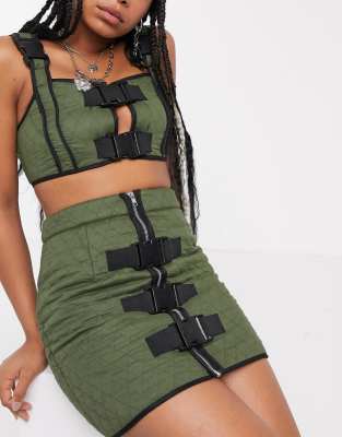 khaki quilted skirt