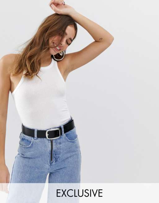 COLLUSION racer back tank top in white