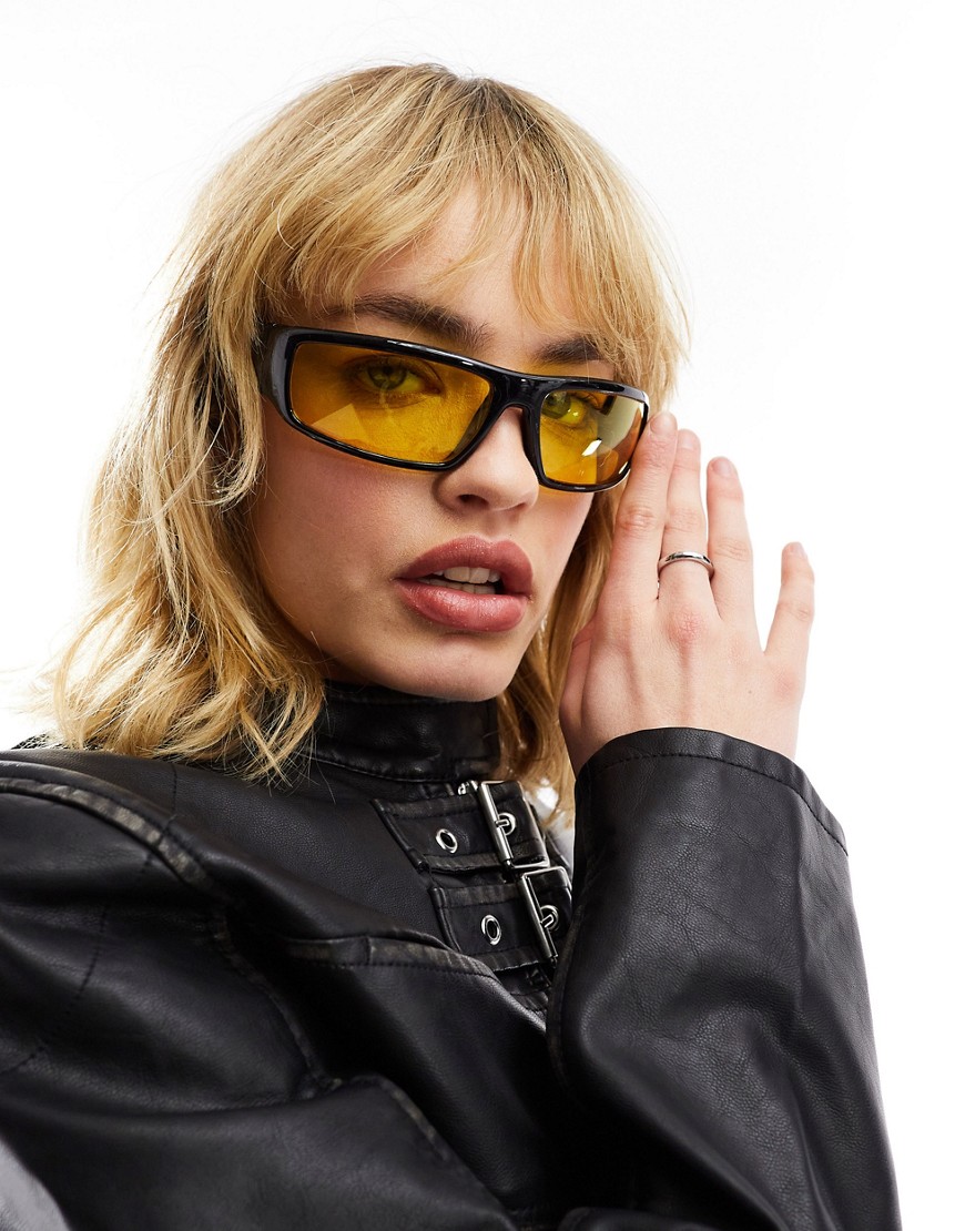 COLLUSION racer sunglasses with yellow lens-Black