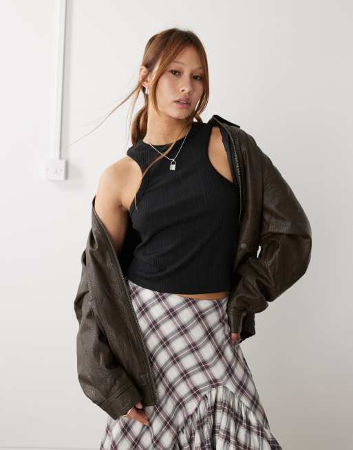 COLLUSION racer tank top in semi sheer stripe