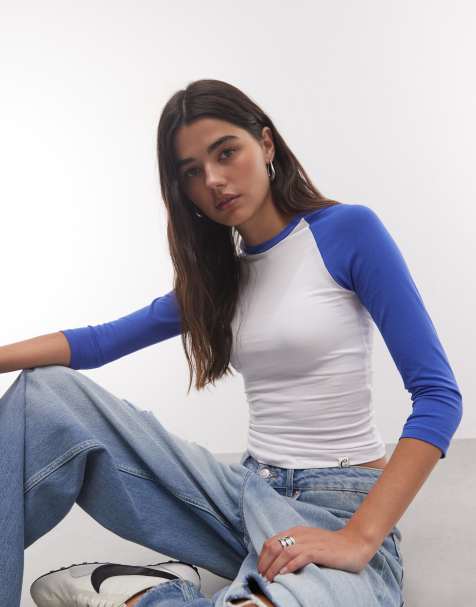 COLLUSION raglan aderente a maniche 3/4 bianco e blu - view 1