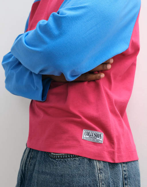 COLLUSION raglan langærmet boxy T-shirt i burgundy og blå, 4 af 10