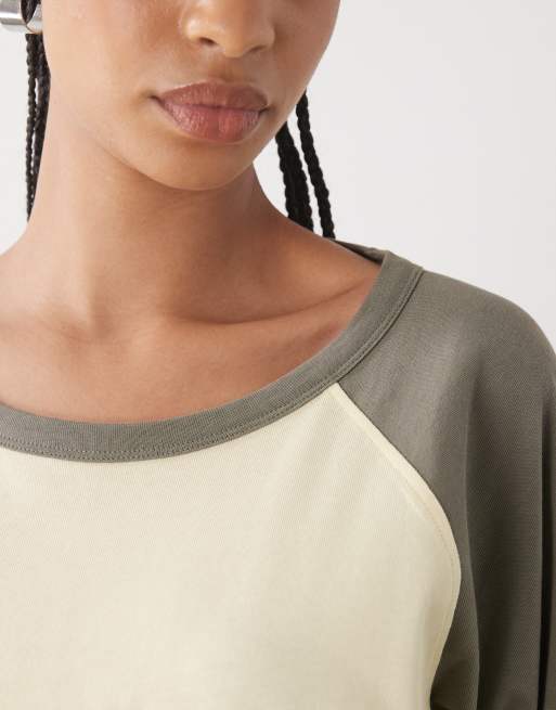 COLLUSION raglan long sleeve boxy T-shirt in buttermilk khaki