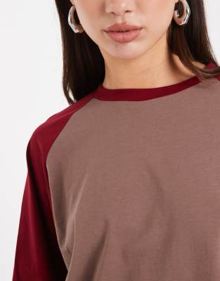 Collusion Raglan Long Sleeve Boxy T-shirt In Brown