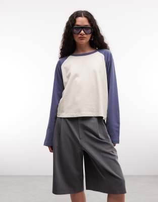 Collusion Raglan Long Sleeve Boxy T-shirt In Multi