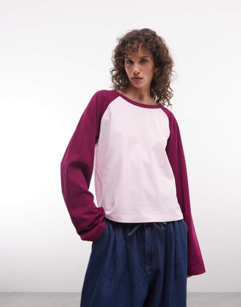 COLLUSION raglan long sleeve boxy t-shirt in pink purple contrast - view 1