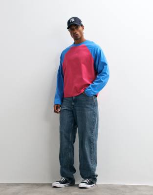 Collusion Raglan Long Sleeve Boxy Tee In Multi