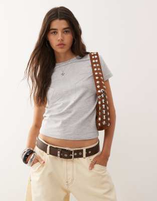 Collusion Raw Seam Applique Star Baby Tee-gray In Gray