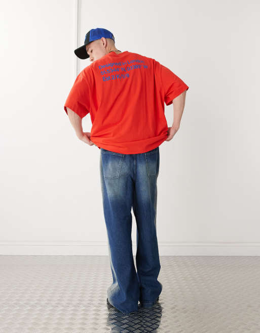 COLLUSION - Rød T-shirt med blåt koordinat-print, 3 af 4