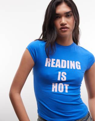 Collusion 'reading Is Hot' Graphic Baby Tee In Blue