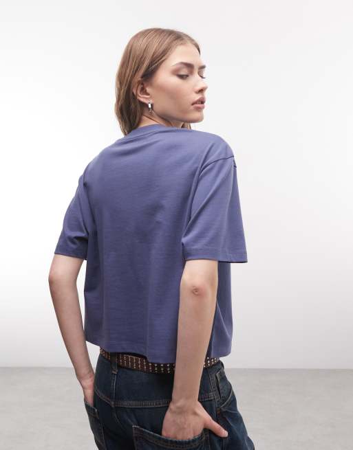 COLLUSION - Recht T-shirt met korte mouwen in donkerblauw, 3 van 4