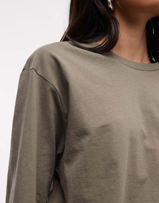 COLLUSION - Recht T-shirt met lange mouwen in olijfgroen, 3 van 4
