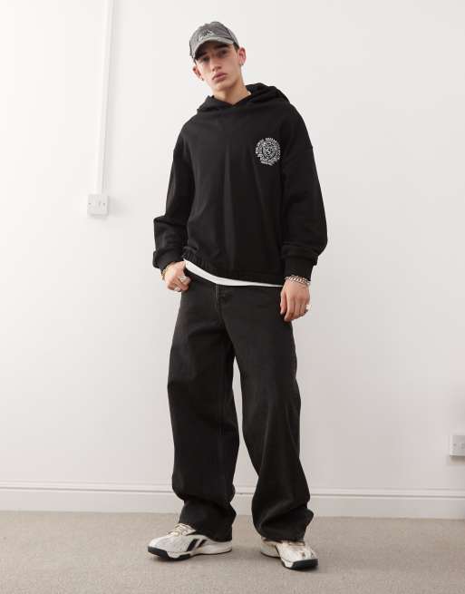COLLUSION - Rechte cropped hoodie met embleemlogo in zwart 