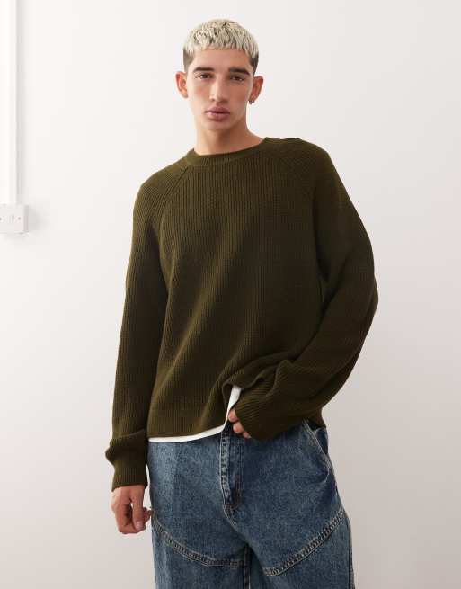 COLLUSION - Rechte gebreide sweater in kaki