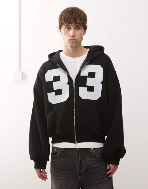 COLLUSION - Rechte hoodie met rits en nummer in zwart - view 1