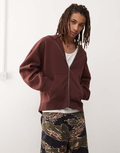 COLLUSION - Rechte hoodie met rits in bruin - view 1