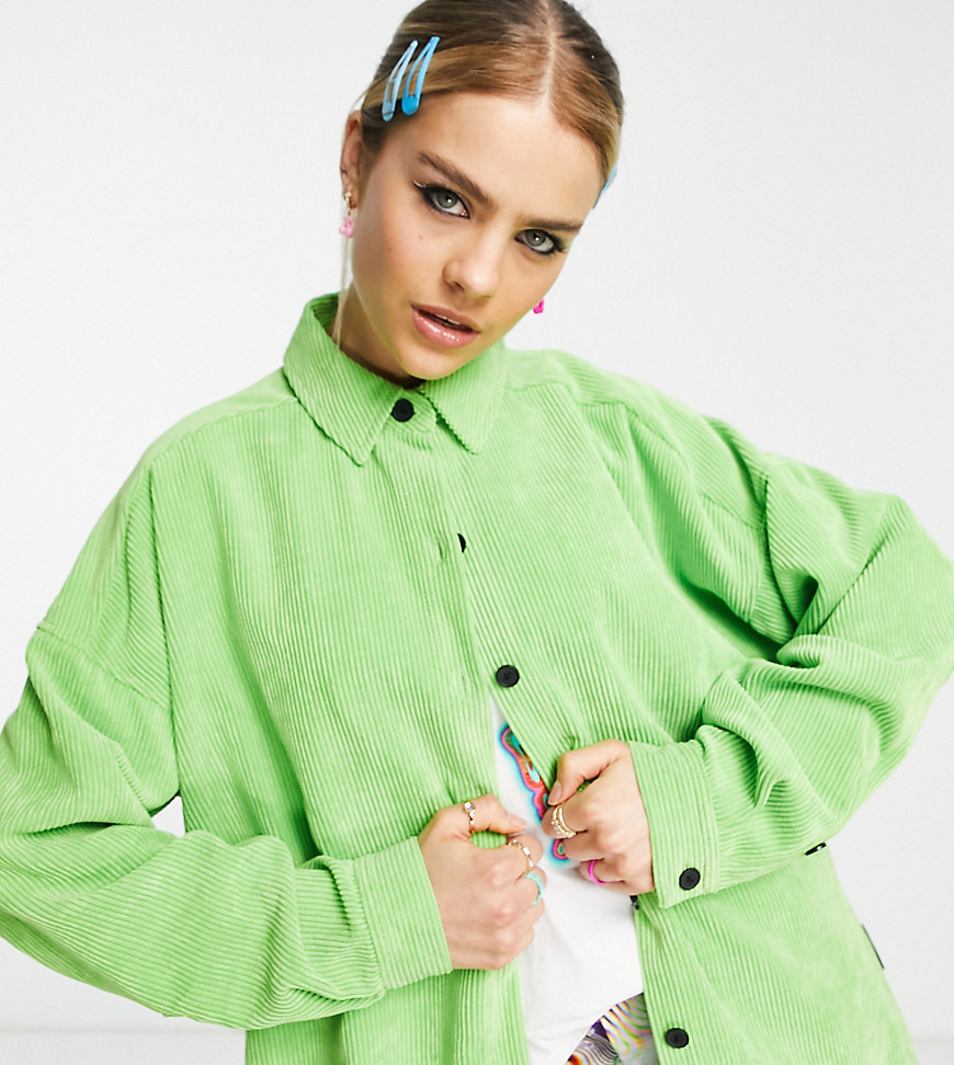 COLLUSION recycled polyester oversized shirt in green cord