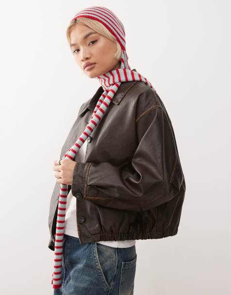 COLLUSION red stripe 2 in 1 beanie scarf in multi - view 1