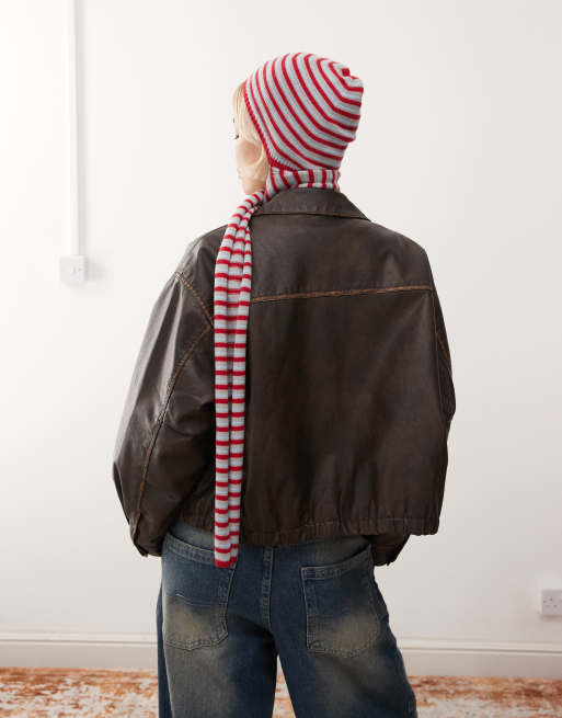 COLLUSION red stripe 2 in 1 beanie scarf in multi