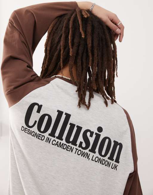 COLLUSION – Reglanowy T-shirt w brązowy i szarym melanżowym kolorze, 2 z 4