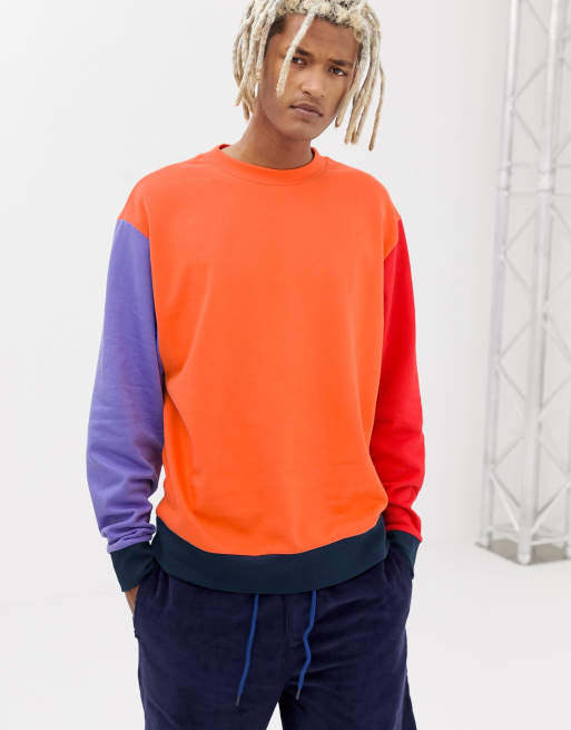 COLLUSION regular fit color blocked sweatshirt in orange | ASOS