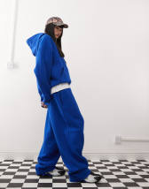 ASOS DESIGN Curve wide leg brushback sweatpants in blue