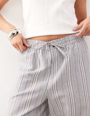 COLLUSION relaxed linen look striped pants in blue