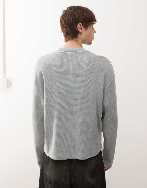 COLLUSION relaxed long sleeve henley t-shirt in washed blue
