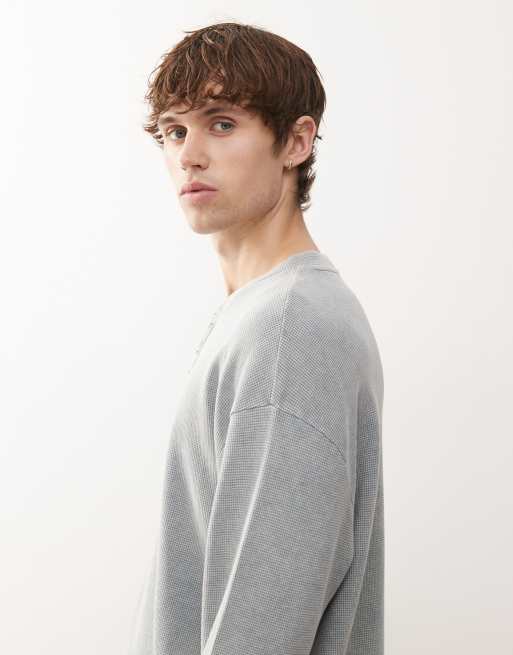 COLLUSION relaxed long sleeve henley t-shirt in washed blue