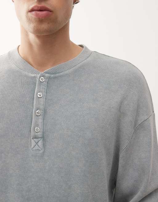 COLLUSION relaxed long sleeve henley t-shirt in washed blue, 5 of 5