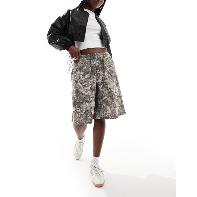 COLLUSION relaxed long sweat shorts in woodland camo | ASOS