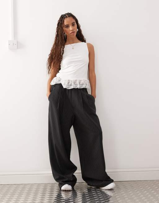 COLLUSION relaxed pull on pants in gray stripe