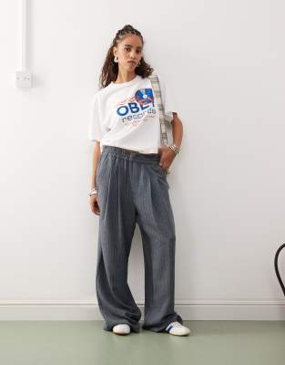 COLLUSION relaxed pull on pants in navy stripe - view 1