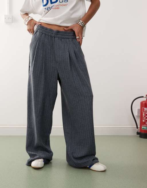 COLLUSION relaxed pull on pants in navy stripe