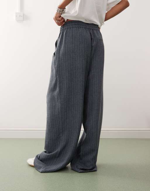 COLLUSION relaxed pull on pants in navy stripe