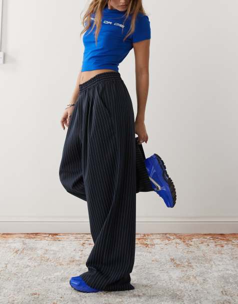 COLLUSION relaxed pull on stripe trousers in blue