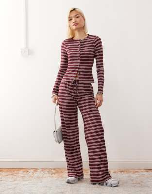 Collusion COLLUSION relaxed rib trousers in maroon stripe co-ord-Multi