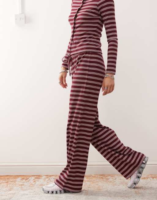 COLLUSION relaxed rib trousers in maroon stripe co-ord, 2 of 5