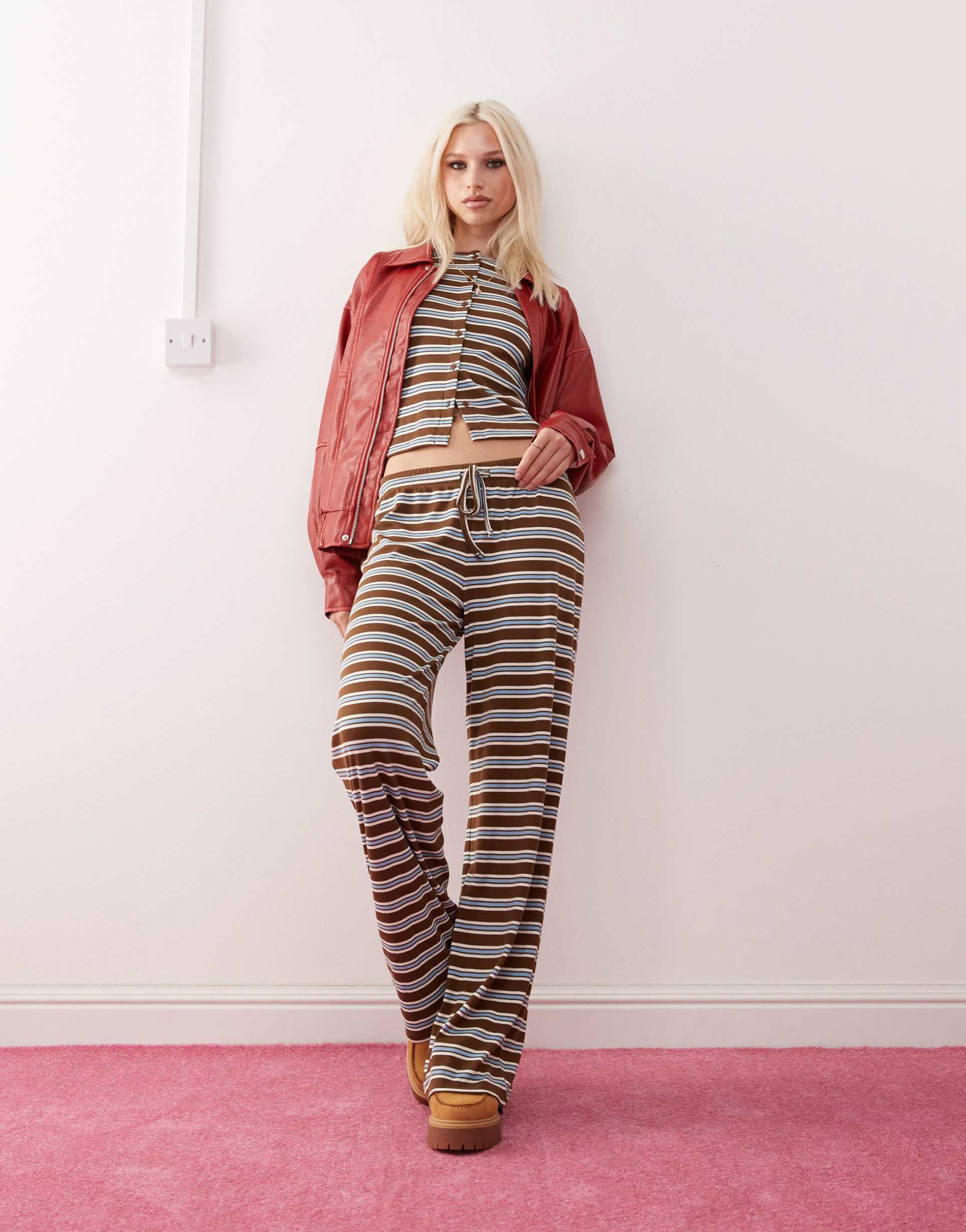 collusion relaxed ribbed striped pants