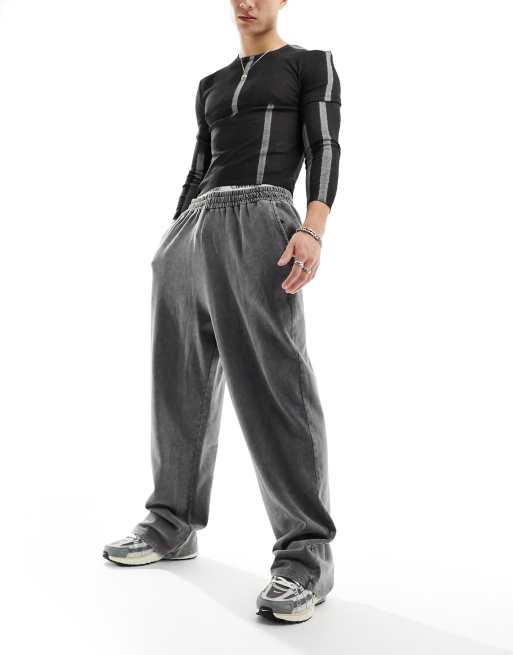 COLLUSION relaxed skate trackies in washed charcoal 