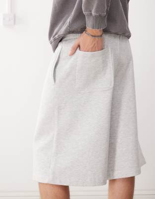 COLLUSION relaxed skater jersey jogger short in grey marl
